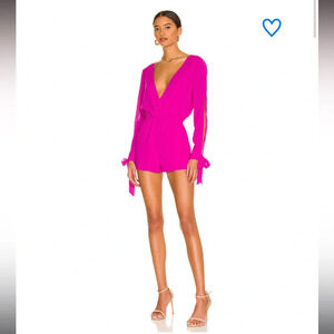 Superdown Jocelyn Long Slit Sleeve Deep V Neck Wrap Shorts Romper